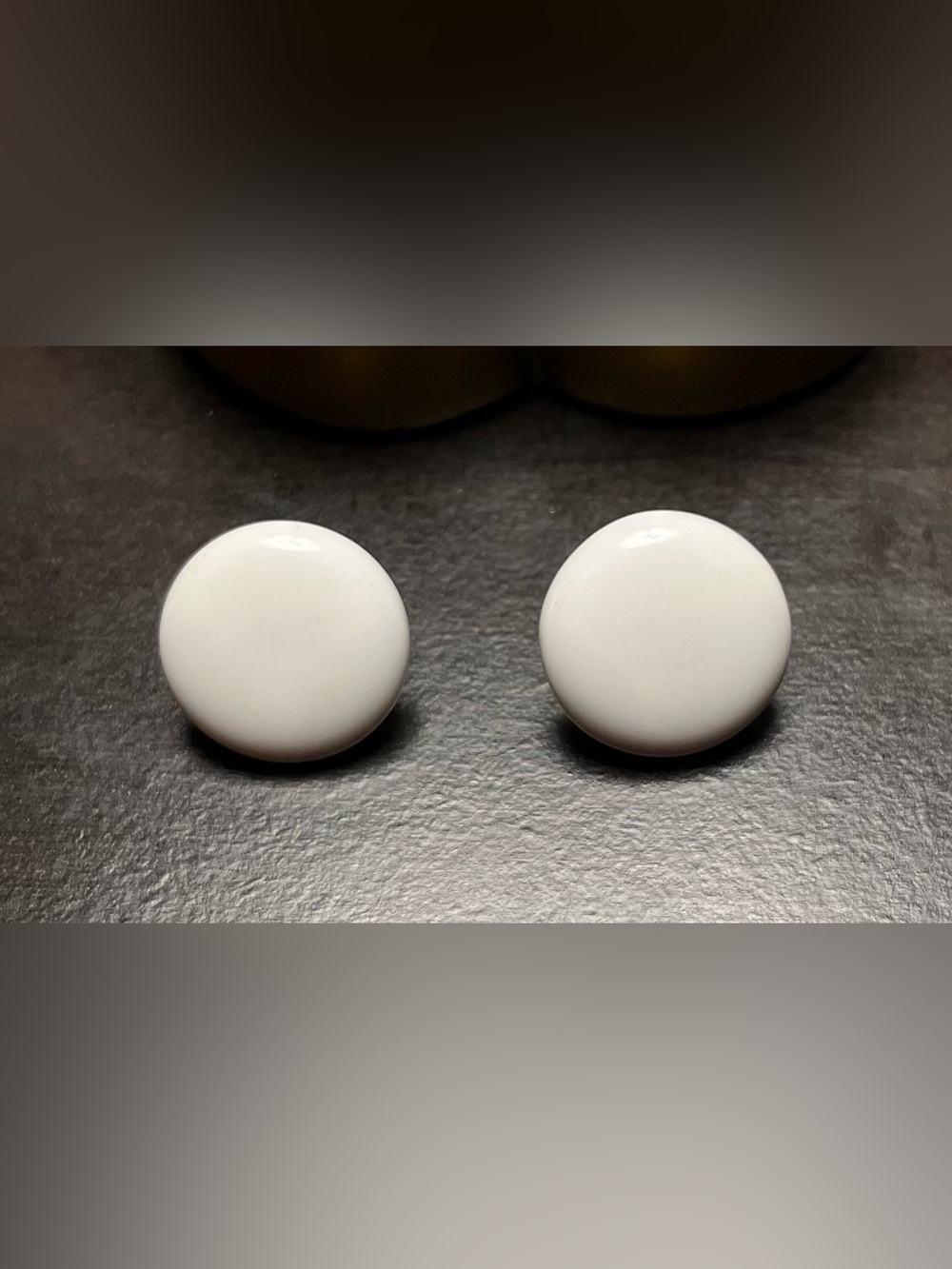 Crown Trifari White Round Enamel Clip on  Earrings EUC